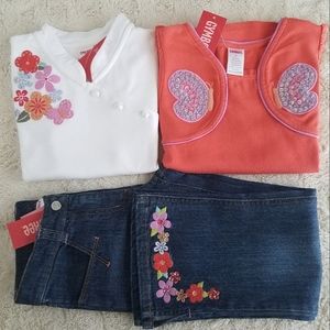 Butterfly sparkle top, White sequin flower top and cuff denim pants. Tea Garden